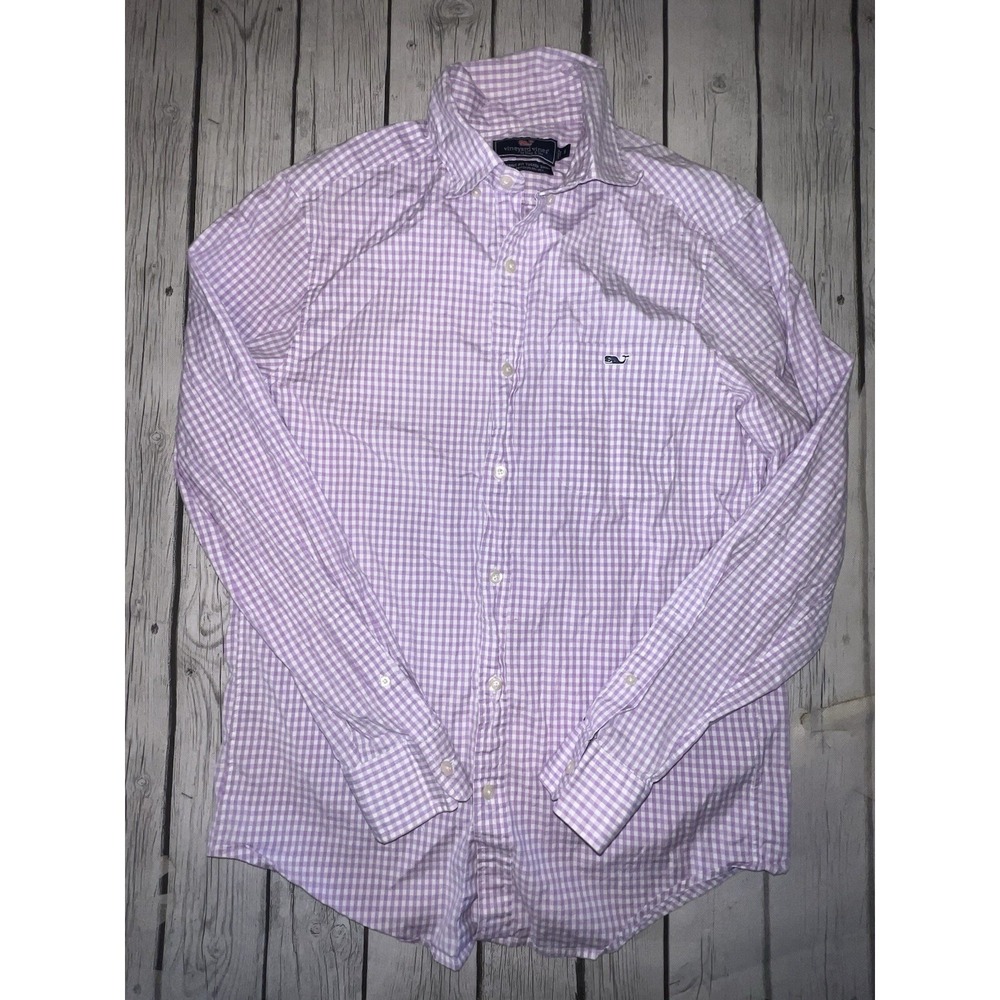 Vineyard Vines Shirt Mens  Small Purple&White Checkered Tucker Classic Stretch